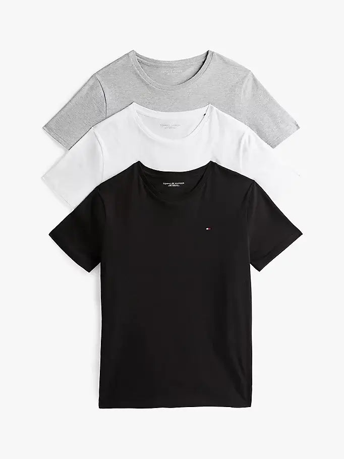 Tommy Hilfiger 3-Pack Signature Embroidery T-Shirts - Black/White/Grey