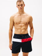 Tommy Hilfiger men’s navy flag mid-length recycled nylon swim shorts