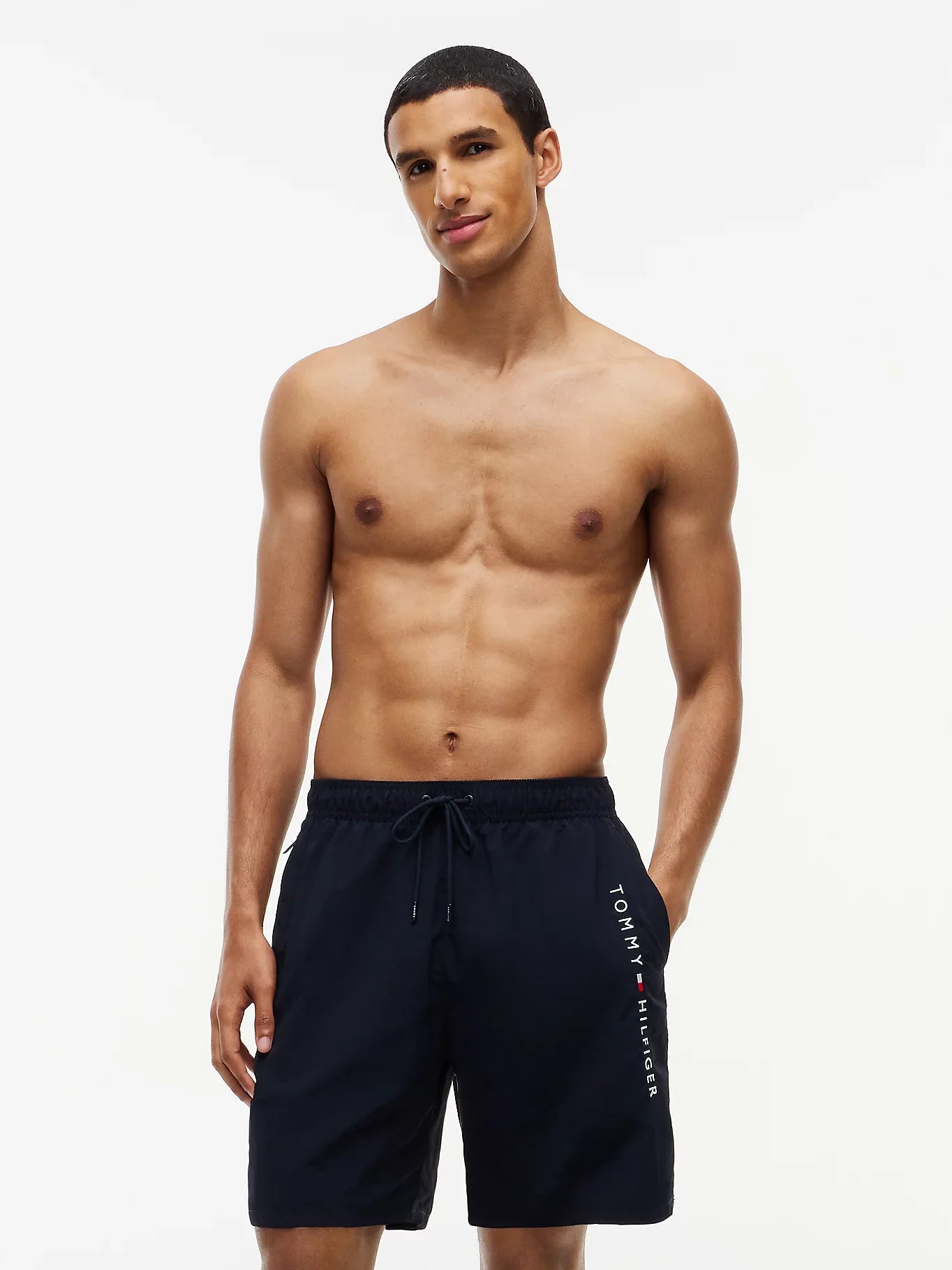 Tommy Hilfiger long drawstring swim shorts navy blue front