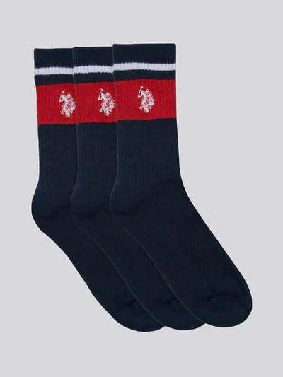 U.S. Polo Assn. 3-Pack Brand Stripe Sports Socks, Navy