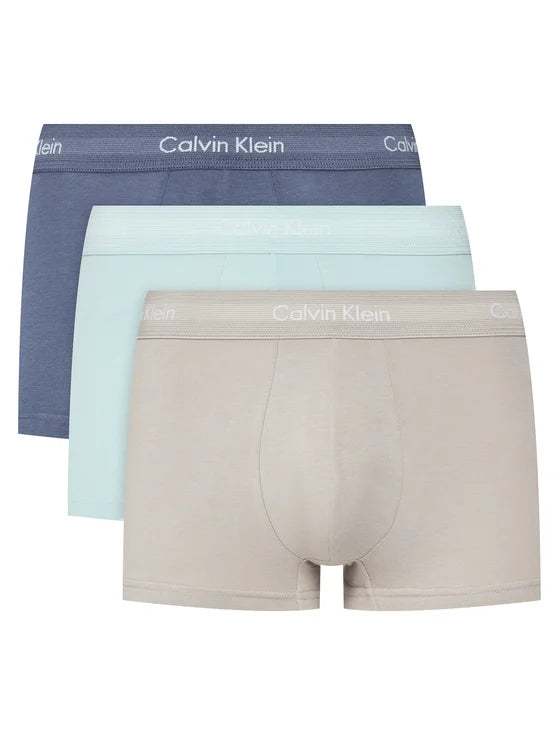 Calvin Klein 3 Pack Low Rise Trunks Cotton Stretch - Blue/Beige/Grey