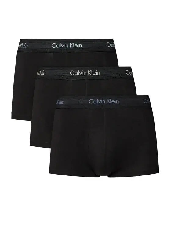 Calvin Klein 3 Pack Low Rise Trunks Cotton Stretch - Black, Coloured Logo