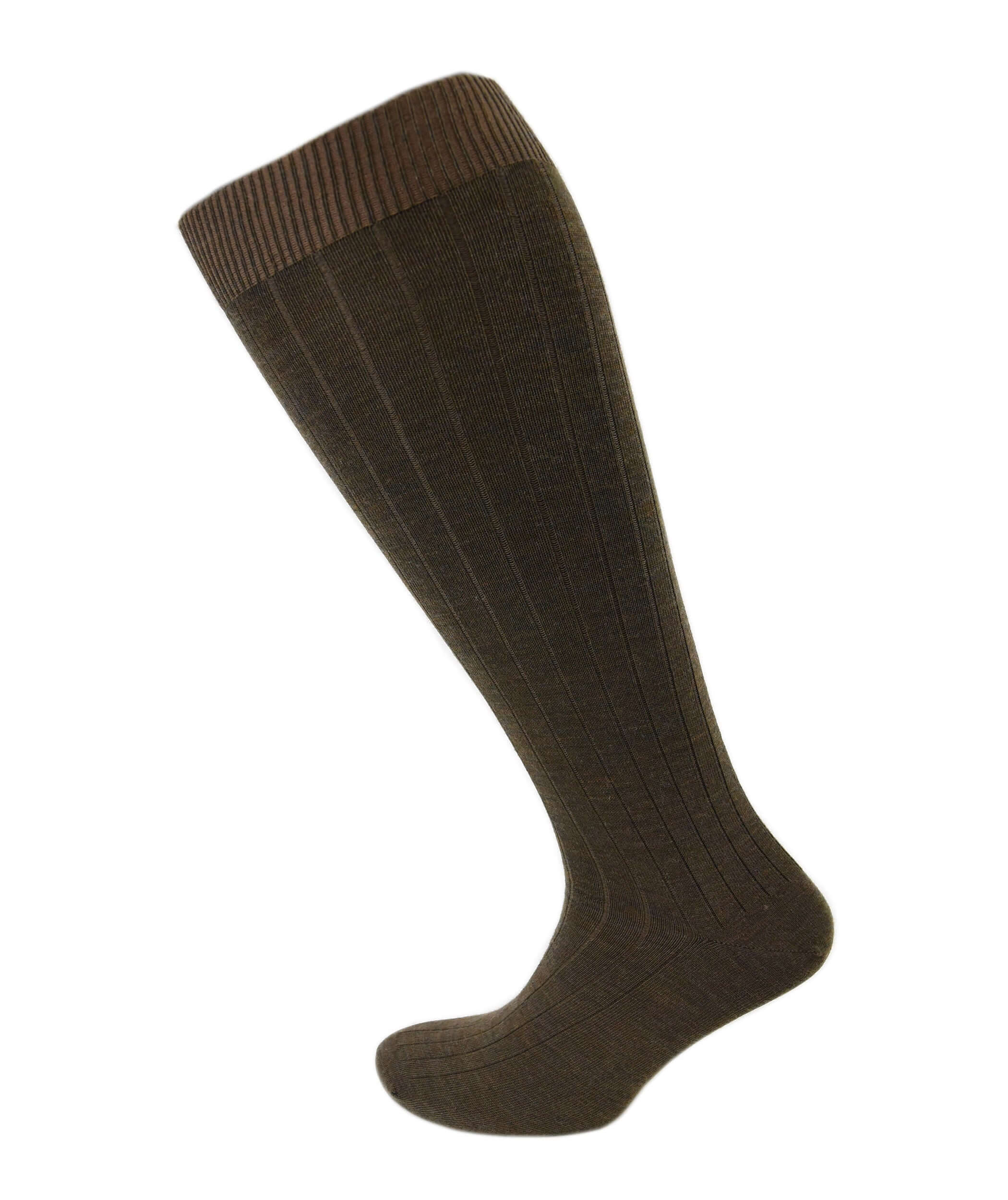 Viyella Mens Knee High Wool Ribbed Sock With Hand Linked Toe - Mink