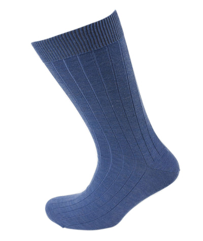 Viyella Men’s Short Merino Wool Socks – Ribbed, Hand Linked Toe, Wedgewood