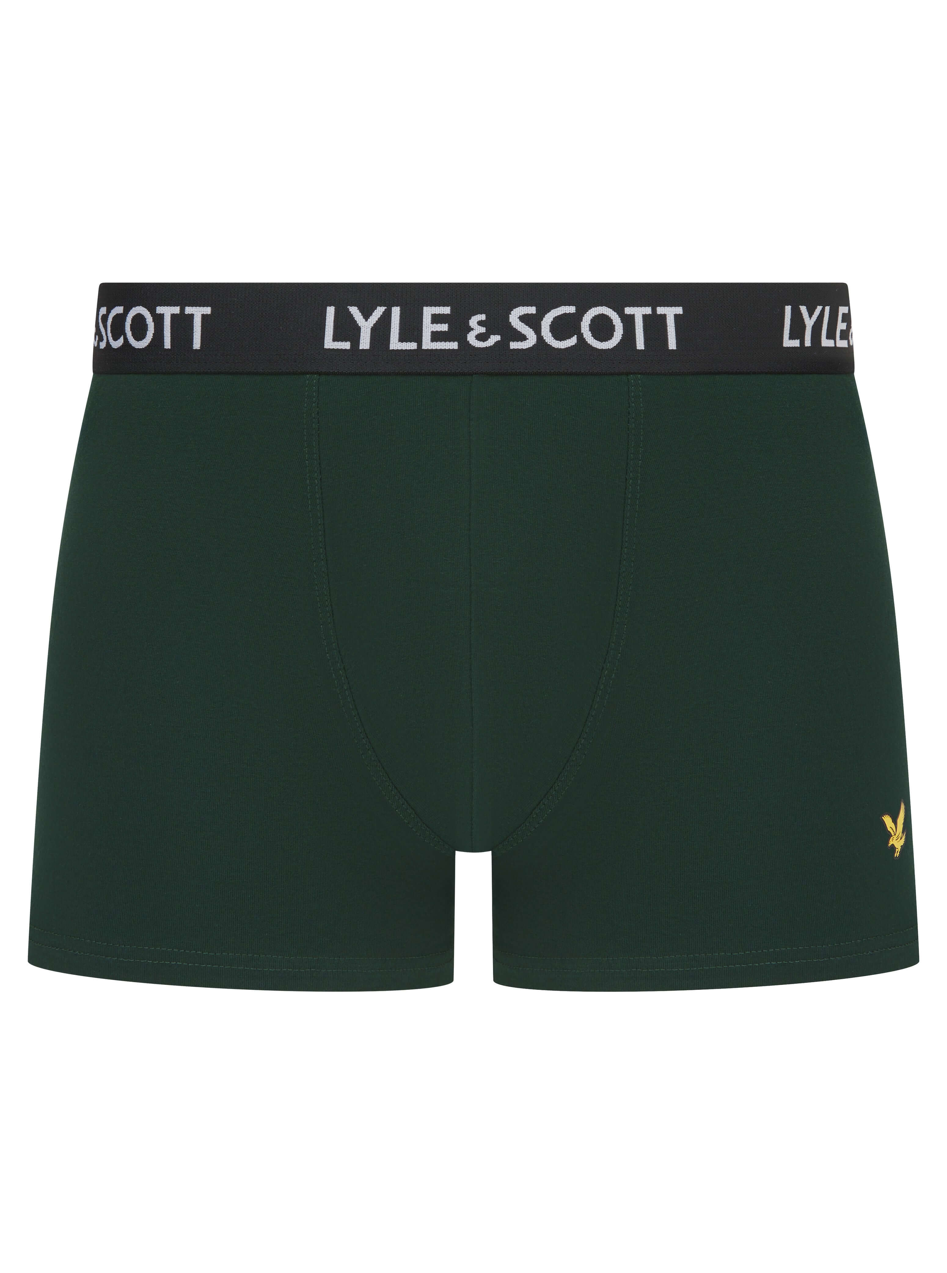 Lyle & Scott Men's 3 Pack Cotton Stretch Trunks - Wine Tasting / Black / Pine Grove