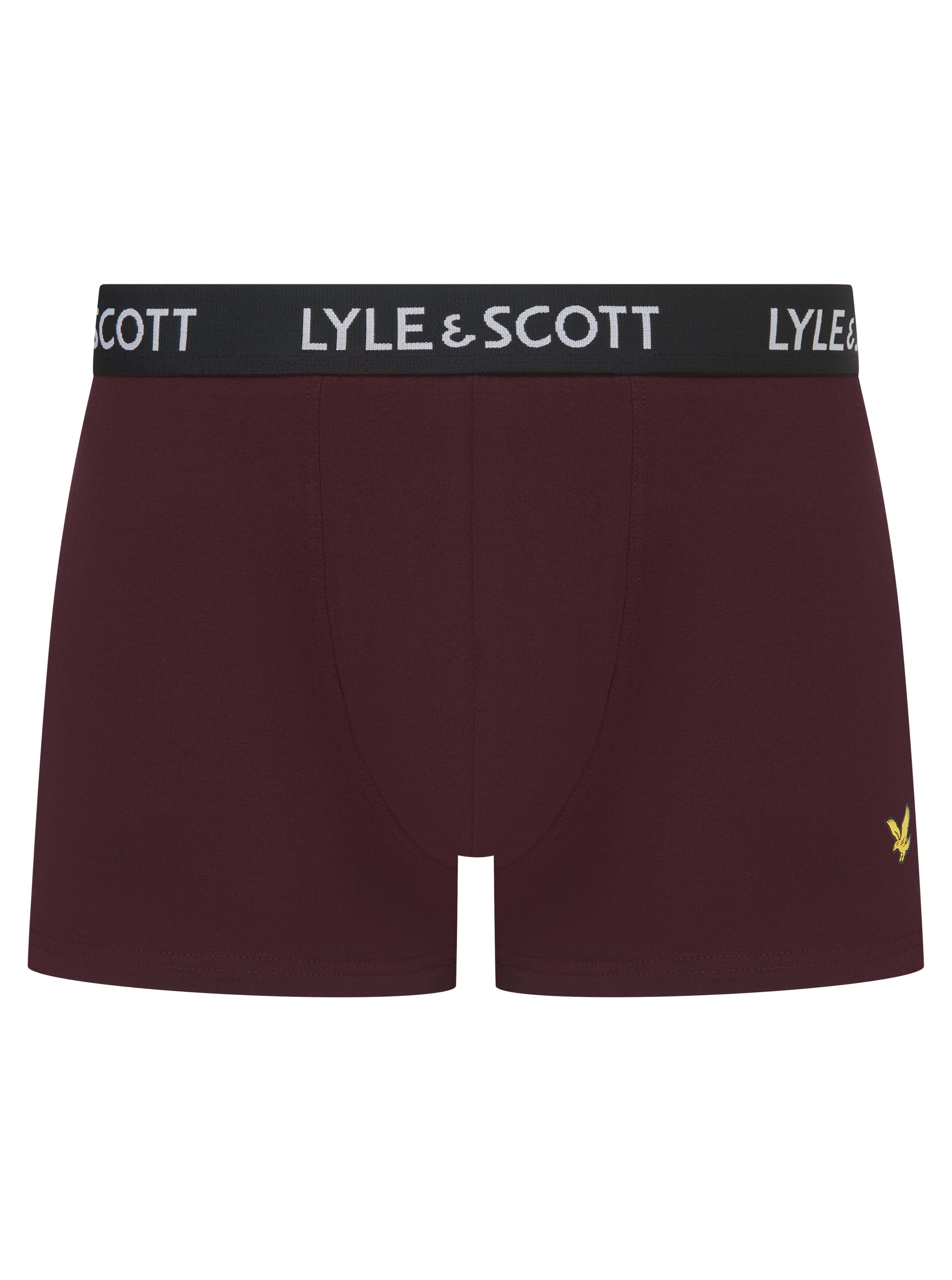 Lyle & Scott Men's 3 Pack Cotton Stretch Trunks - Wine Tasting / Black / Pine Grove
