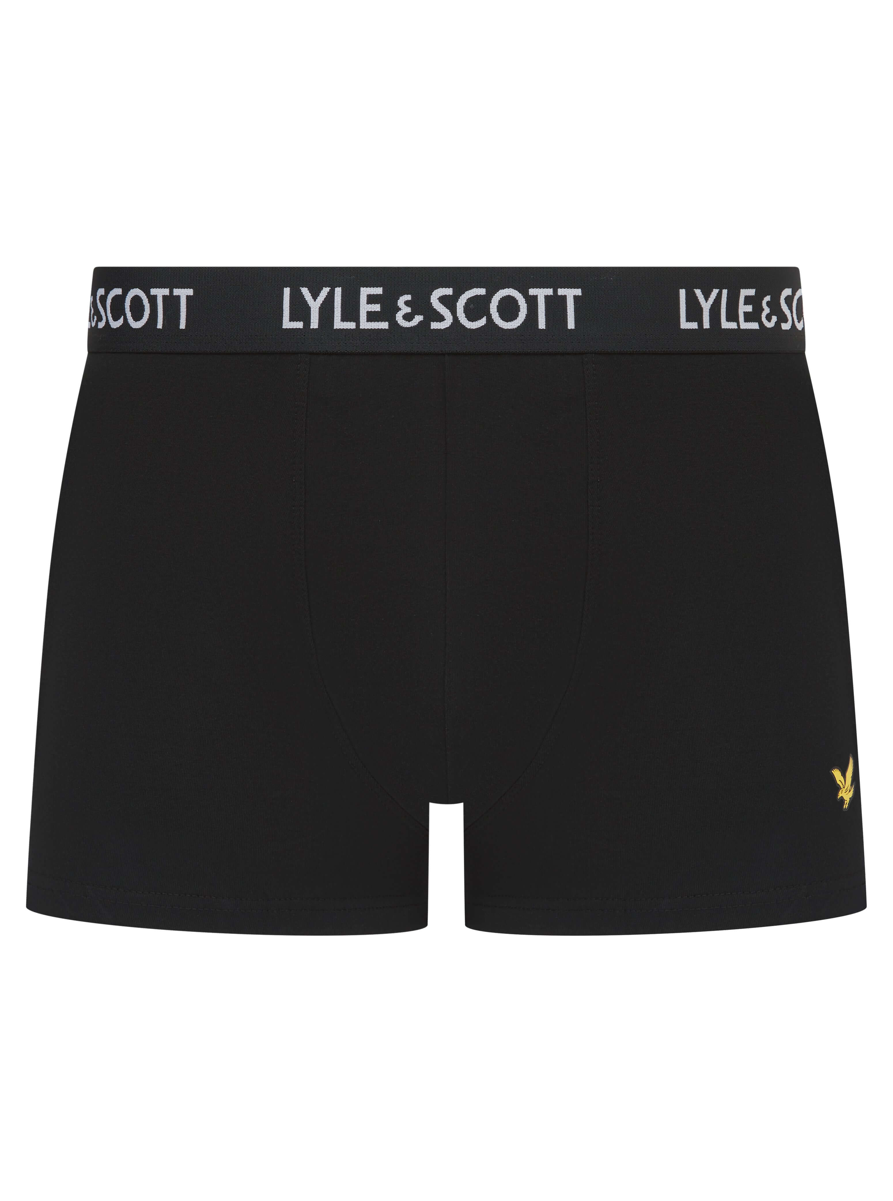 Lyle & Scott Men's 3 Pack Cotton Stretch Trunks - Wine Tasting / Black / Pine Grove