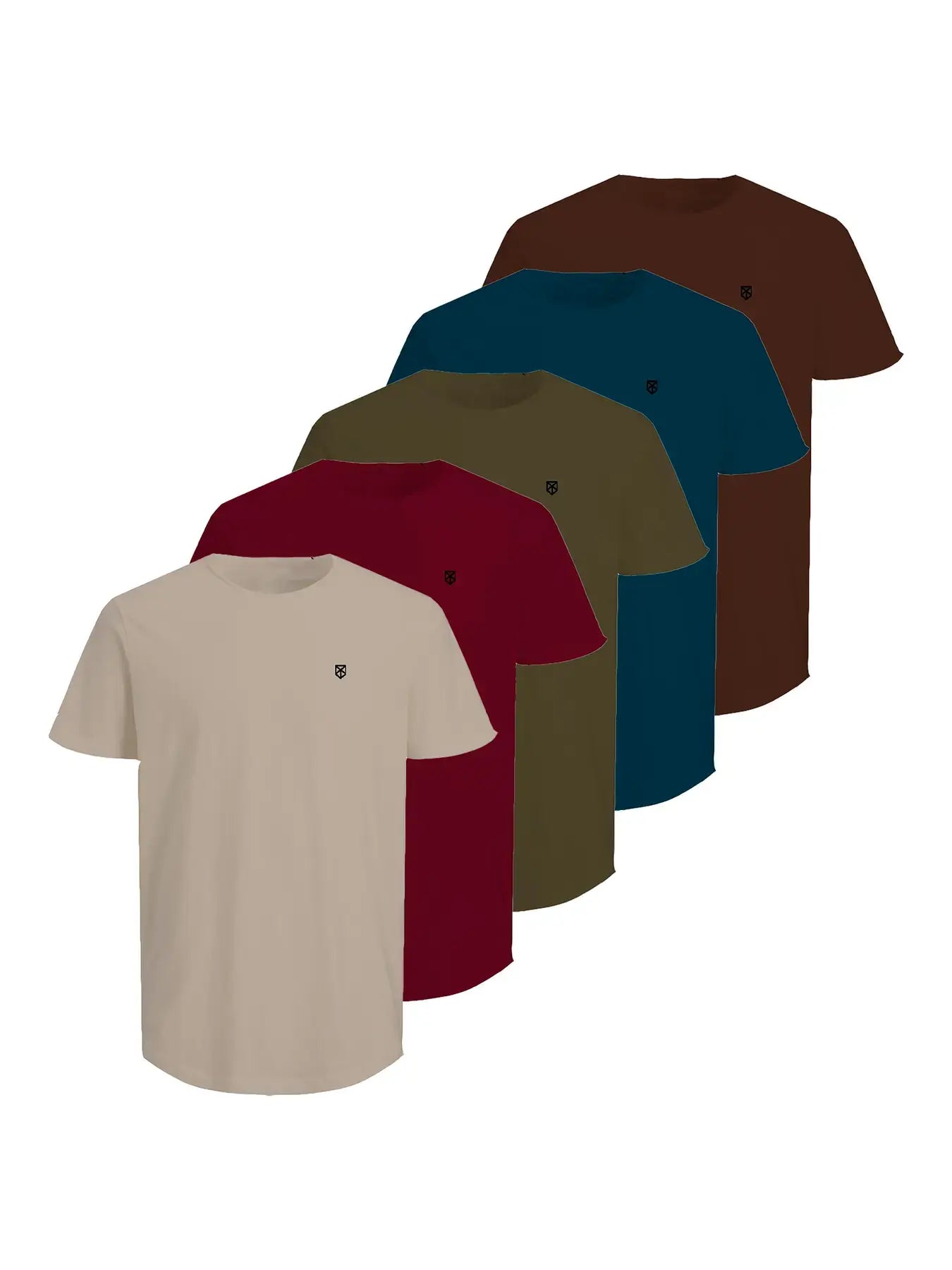 Jack & Jones 5 Pack JPRBLABRODY 100% Cotton Crew Neck T-Shirts - Multi