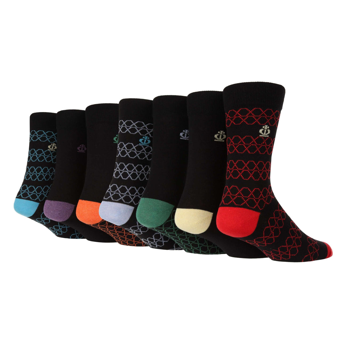 Jeff Banks Men's 7 Pack Hexagon Jacquard Socks - Black | Trunks and Boxers