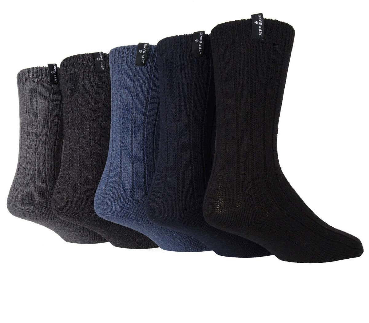 Jeff Banks men's 5 pack wool mix leisure socks - Blue, Black, Charcoal and Grey