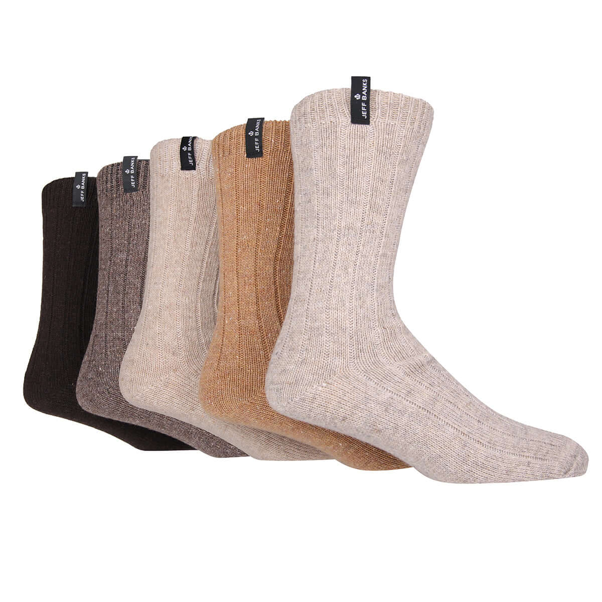 Jeff Banks men's 5 pack wool mix leisure socks - Brown