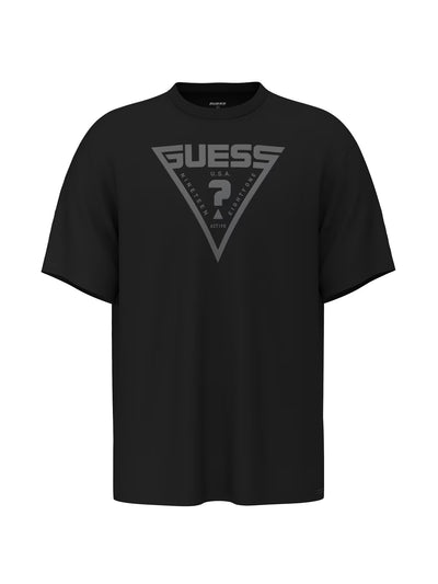 GUESS Men’s Azha Cotton T-Shirt – Large Front Logo Crew Neck