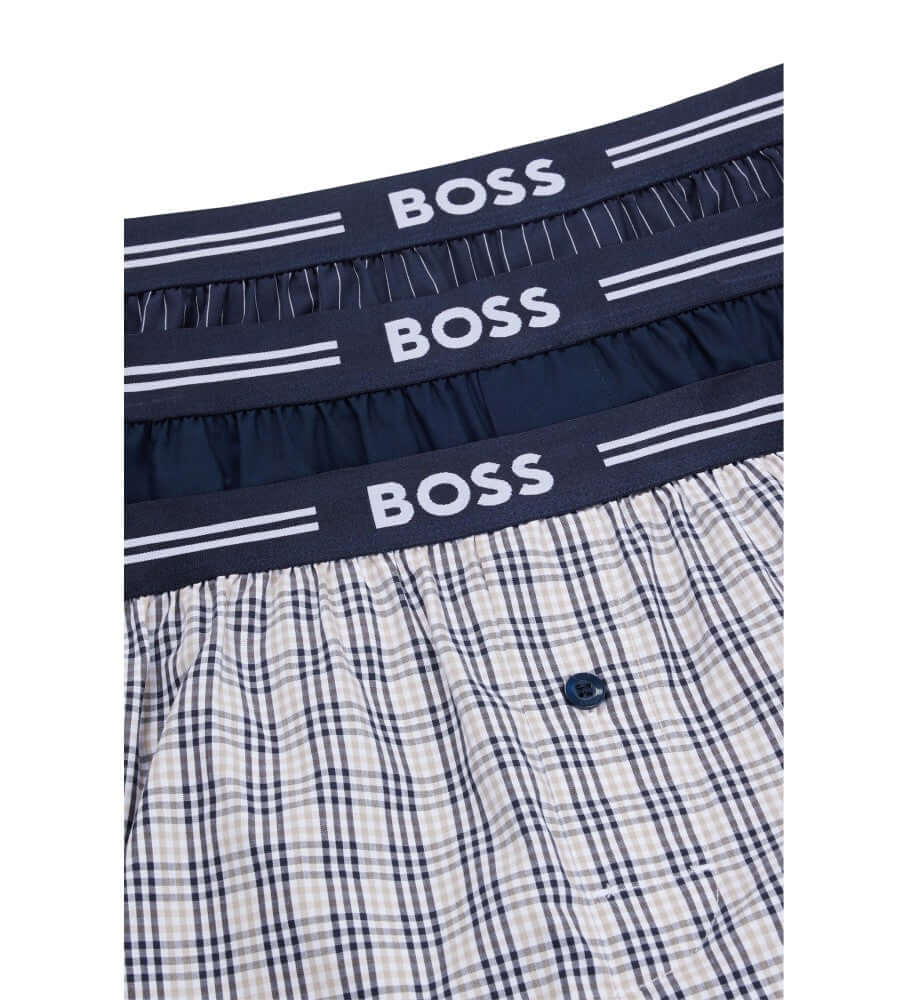 Boss 3 Pack Cotton Woven Boxers - Navy Multi ( Pyjama Boxer Shorts )