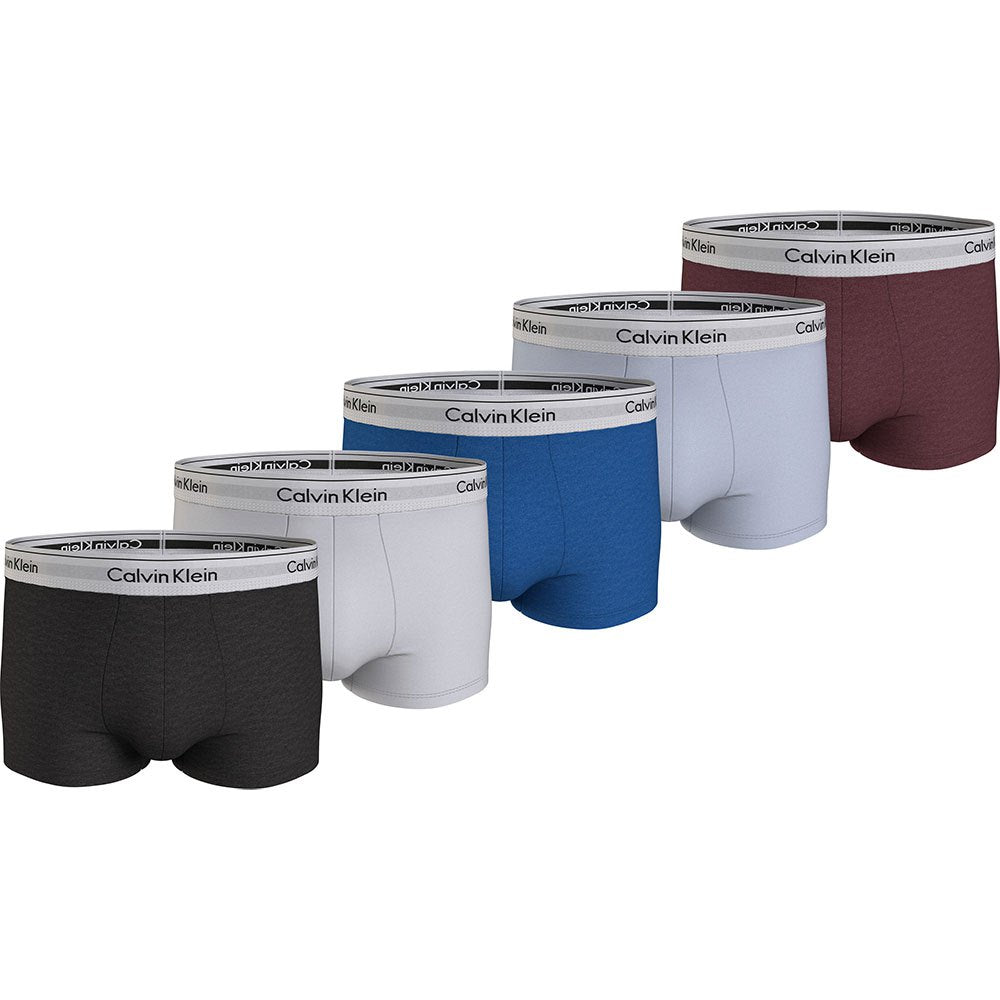 Calvin Klein 5 Pack Modern Cotton Low Rise Trunks - Blue/ White/Grey/Burgundy