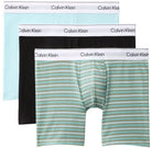 Calvin Klein Icon Cotton Stretch 3 Pack Boxer Briefs 40M aqua black and striped green colourway, pack front