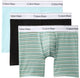 Calvin Klein Icon Cotton Stretch 3 Pack Boxer Briefs 40M aqua black and striped green colourway, pack front