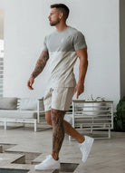 Gym King Contrast Panel Tee - Light Stone/Taupe/White, T-Shirt