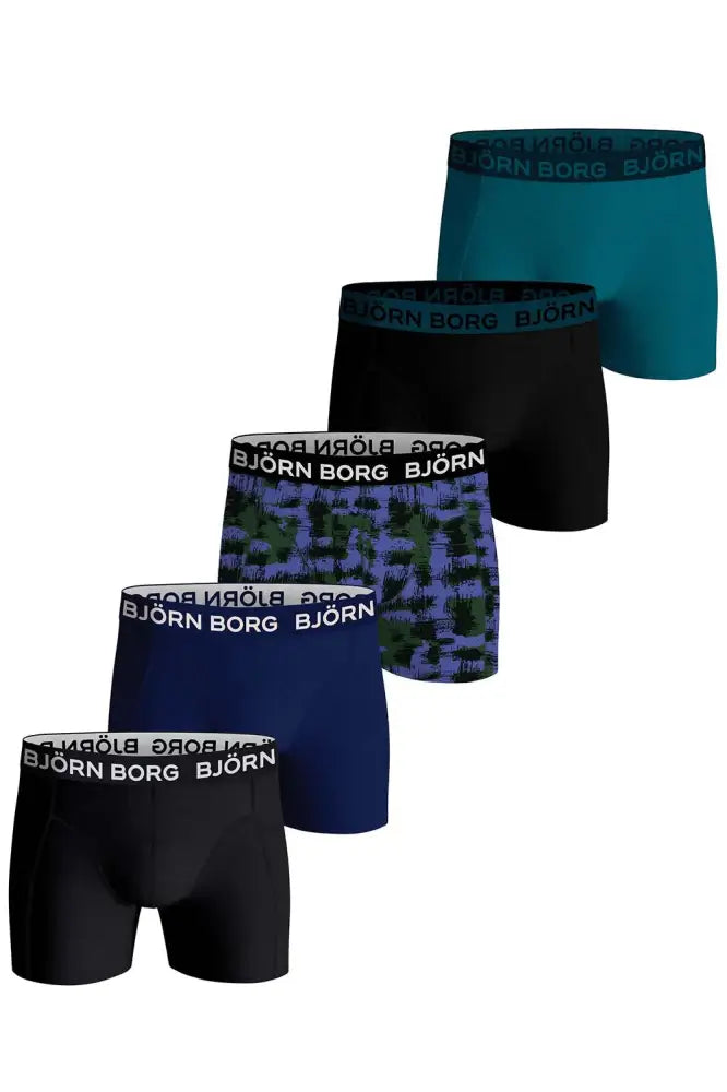 Bjorn Borg Cotton Stretch Boxer 5 pack Black Blue Print Trunks and Boxers