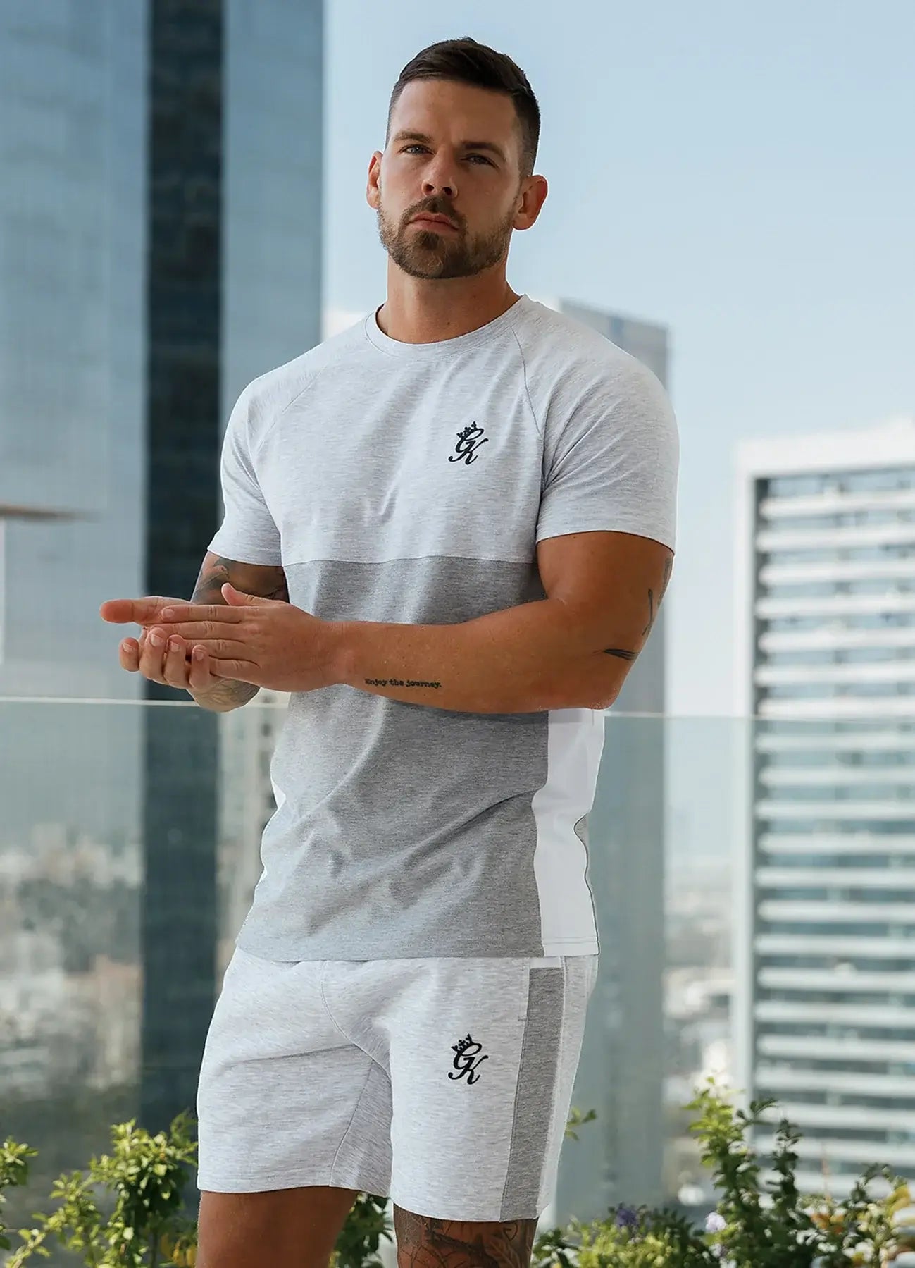 Gym King Contrast Panel Tee - Snow Marl/Light Grey/White, T-Shirt