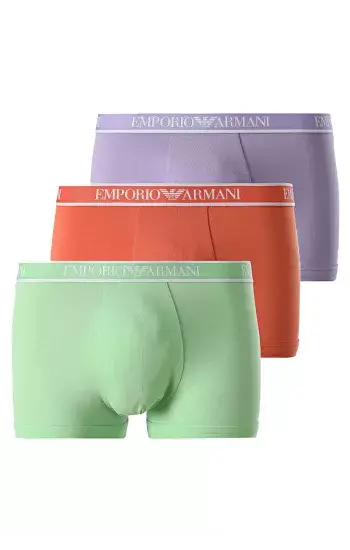 Emporio Armani 3 Pack Trunks Stretch Cotton - Violet/Green/Orange ...