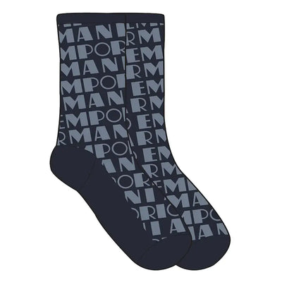 Emporio Armani All-Over Lettering High Cut Socks – Black & Navy