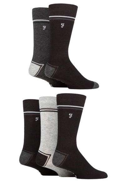 Farah Men’s 5 Pack Bamboo Socks – Contrast Heel & Toe with Embroidered Leg (UK 6-11)