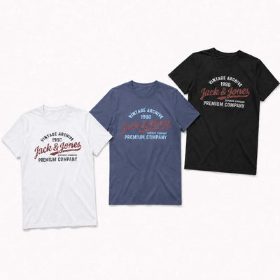 Jack & Jones 3 Pack Crew Neck T-Shirts - Cotton, Regular Fit