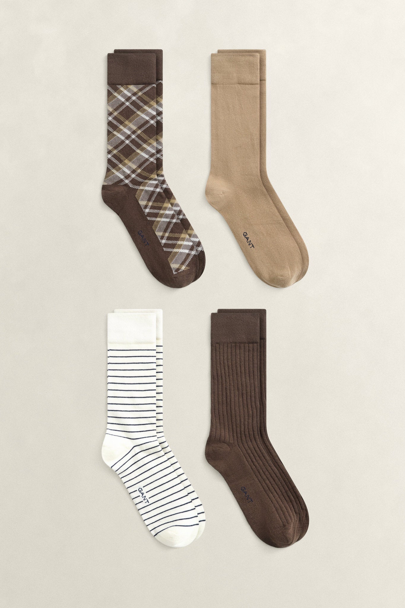 GANT Checked Socks 4-Pack Shadow Brown - Four Sock Designs