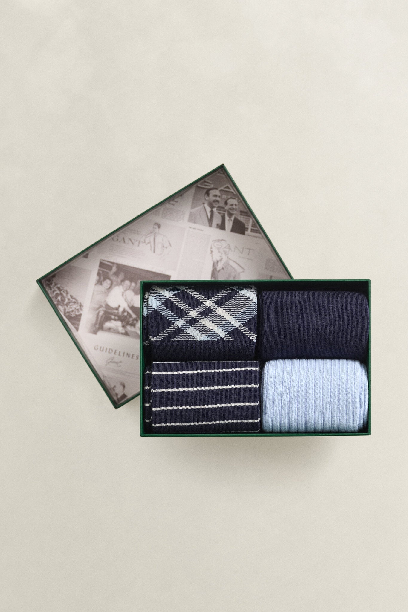 GANT Checked Socks 4-Pack Evening Blue - Gift Box Presentation