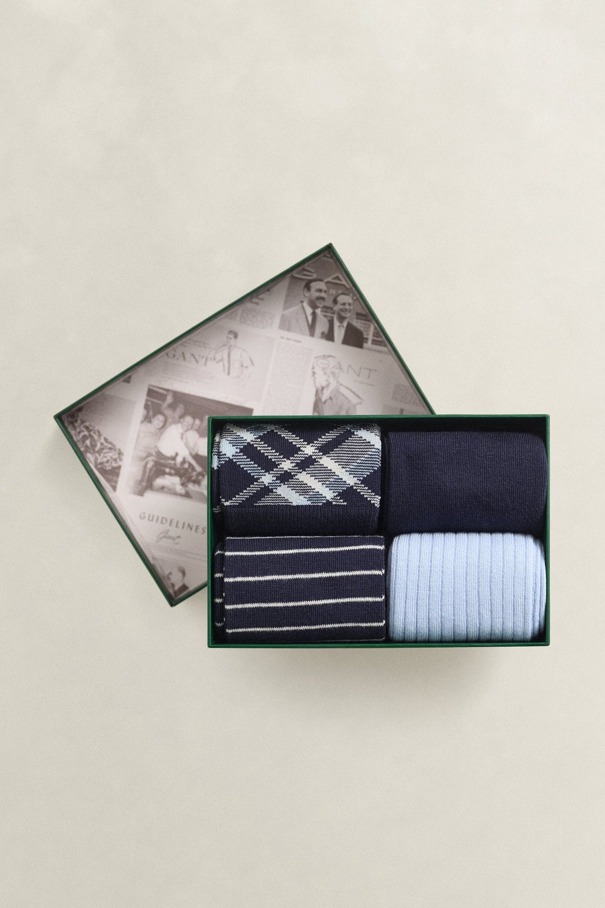 GANT Checked Socks 4-Pack Evening Blue - Gift Box Presentation