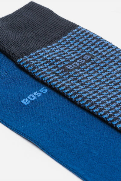 BOSS 2 Pack Men's Mini Geom Blue Cotton Blend Sock