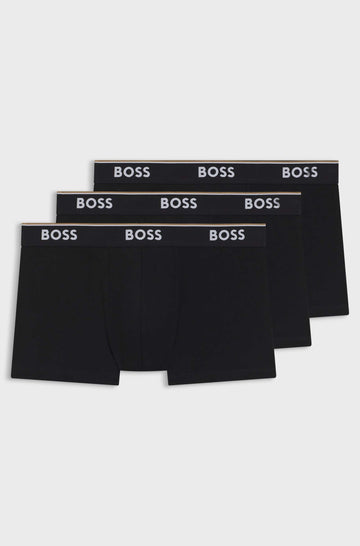 BOSS Men's 3 Pack Stretch-Cotton Trunks - Logo Waistband, Regular Rise