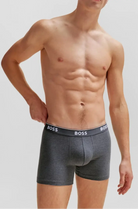 BOSS – 3 Pack Stretch Cotton Boxer Briefs with Logo Waistbands – Black / Grey