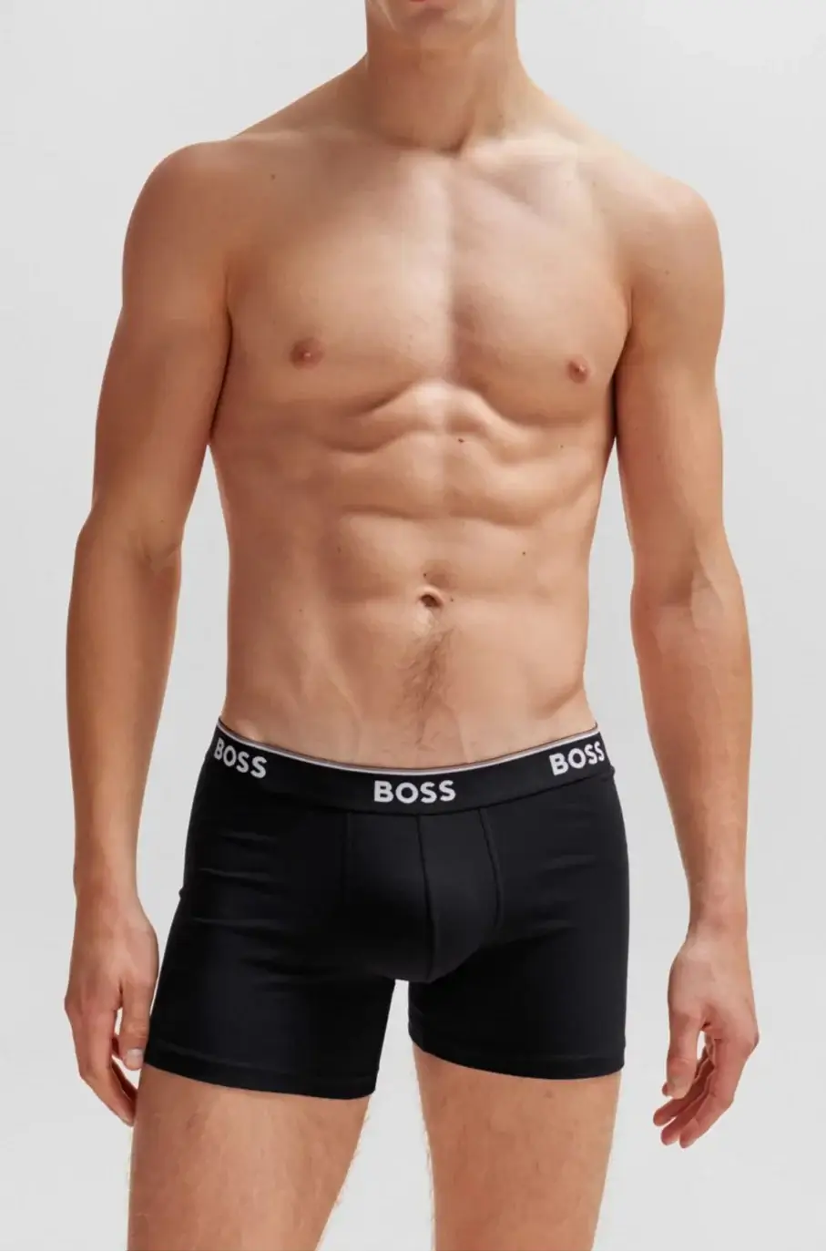 BOSS – 3 Pack Stretch Cotton Boxer Briefs with Logo Waistbands – Black / Grey