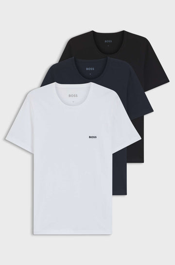 BOSS Men’s 3-Pack Cotton Crew-Neck T-Shirts – Logo Embroidered