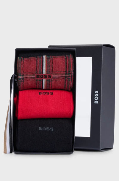 BOSS 3 Pack Sock Gift Box - Black / Red