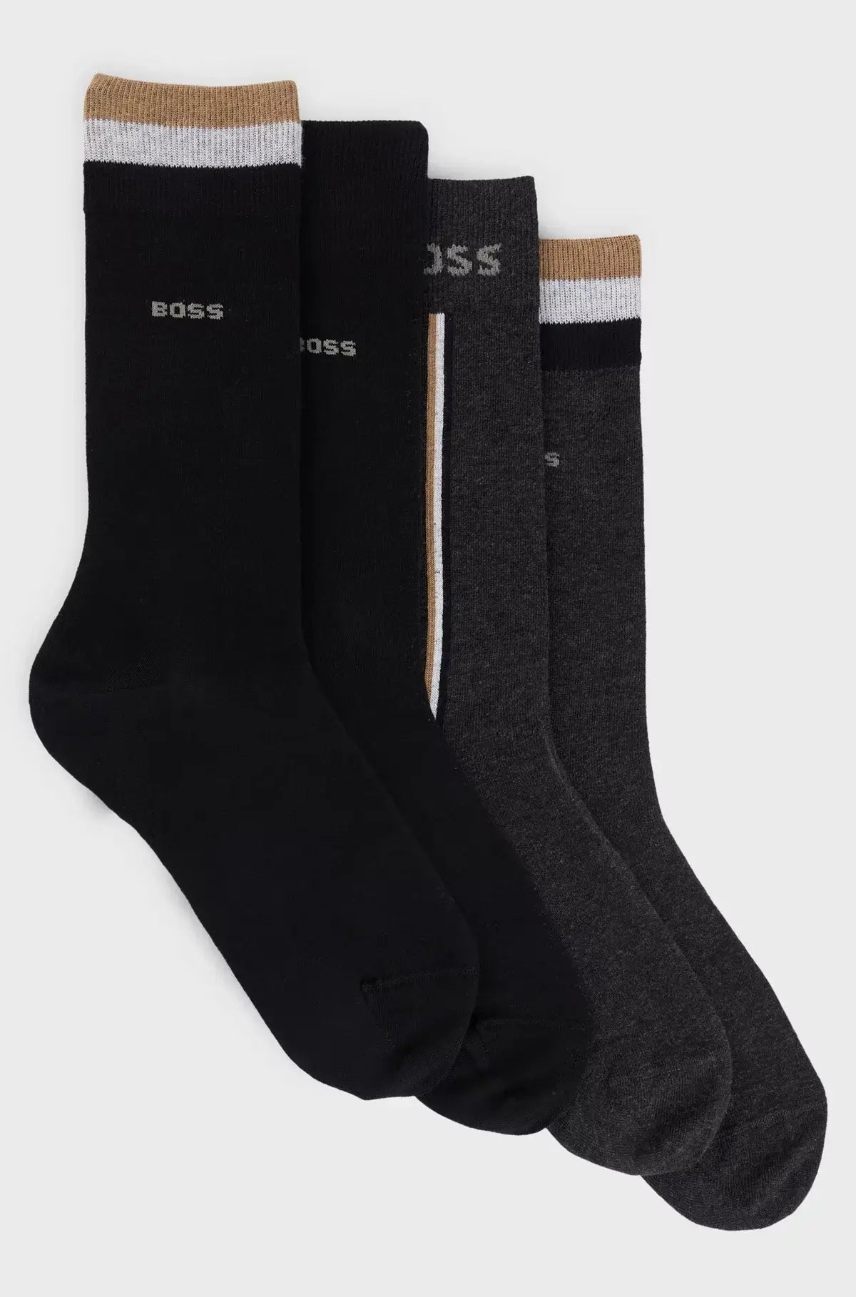 BOSS Four-pack of regular-length socks in a cotton blend - Black / Grey