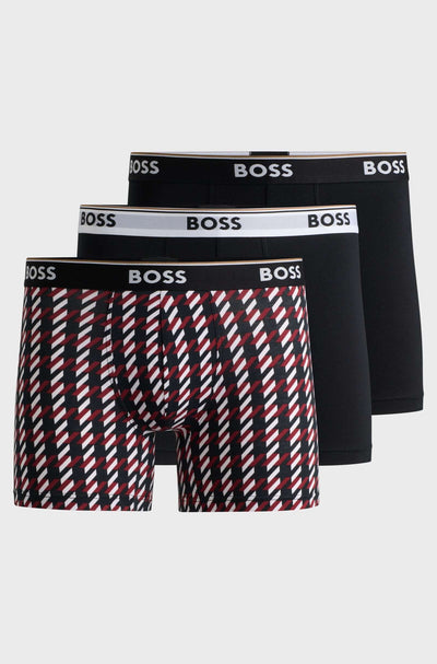 BOSS 3 Pack of Stretch Cotton Power Boxer Briefs - Black Design