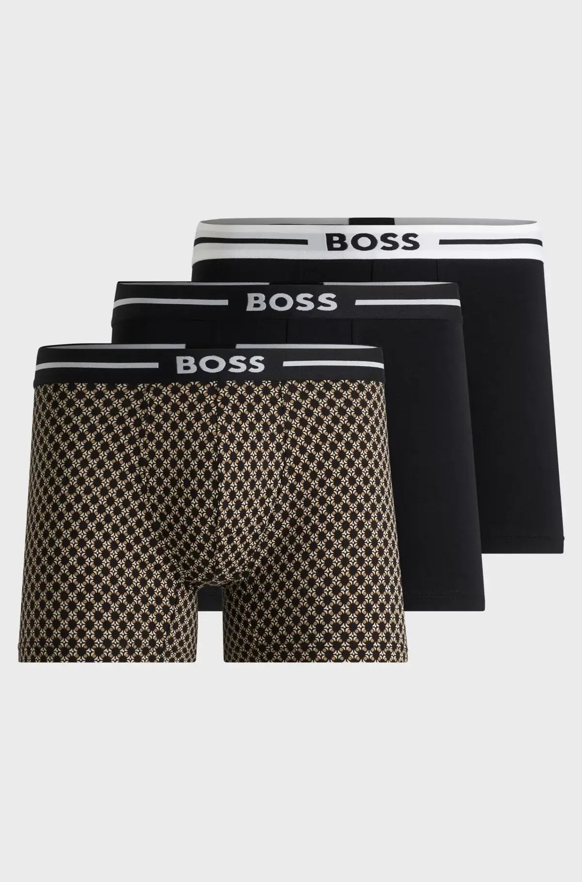 Boss Three-pack of stretch-cotton boxer briefs with logo - Black/ Pattern
