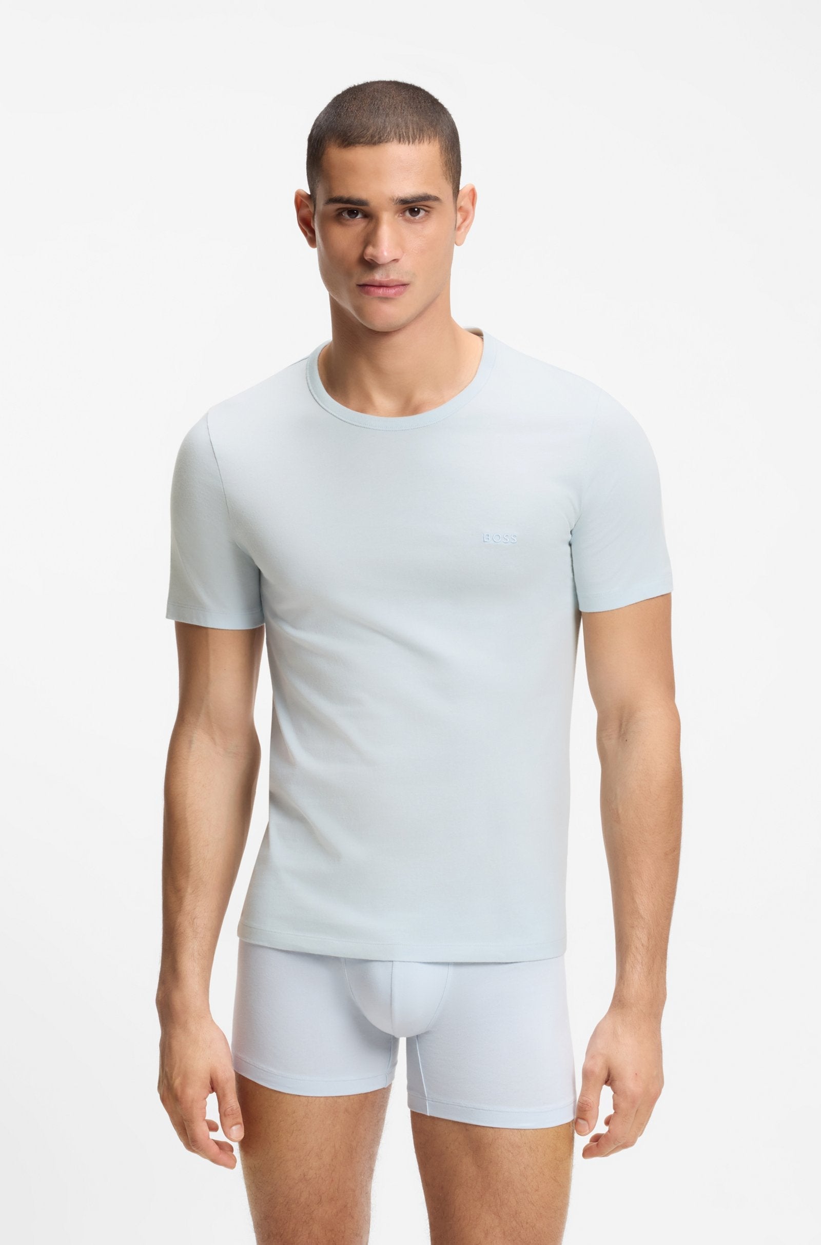 BOSS 50532468-979 Light Blue Cotton T-Shirt Front