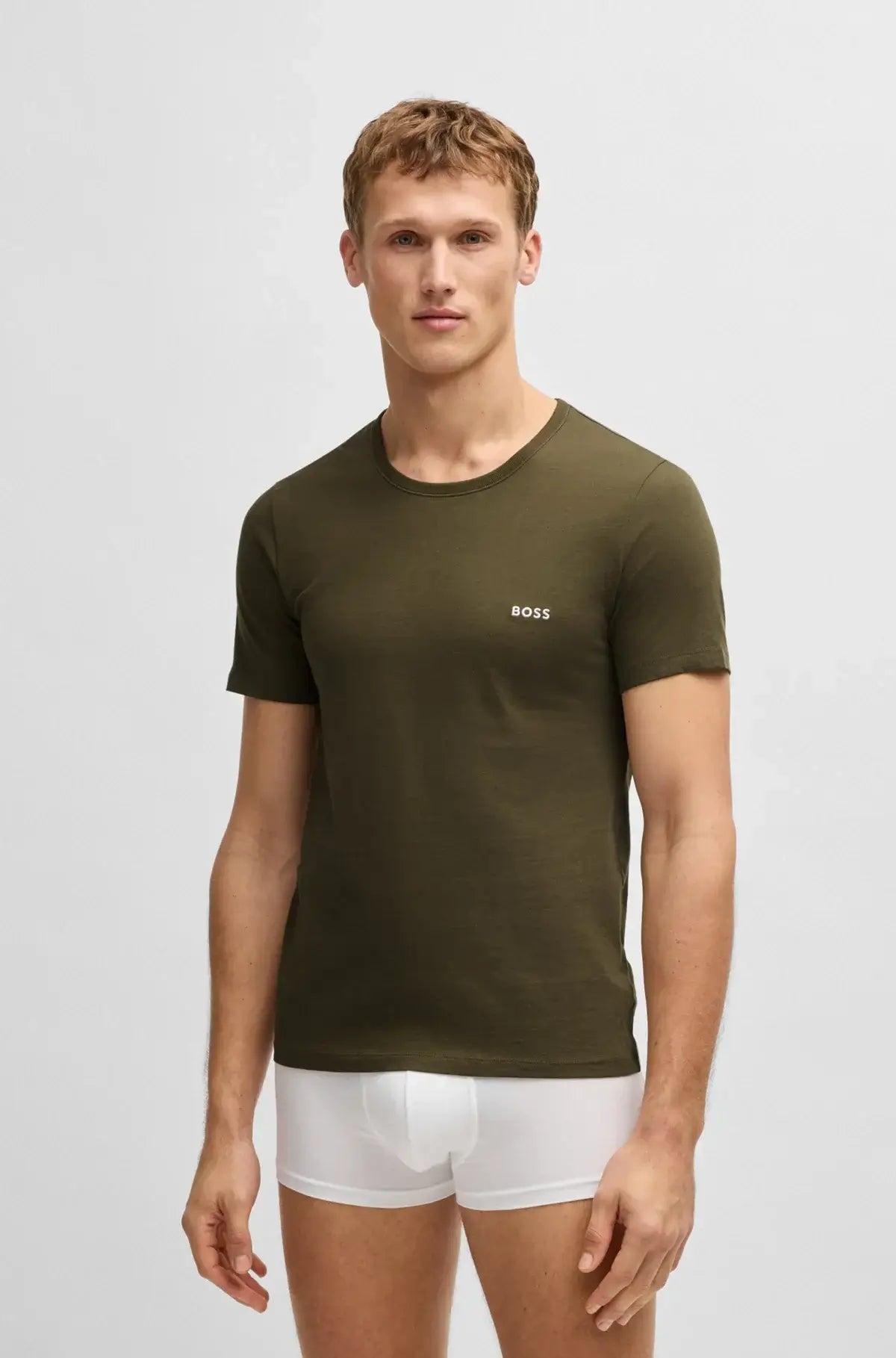 Boss 3 Pack Cotton Underwear T-Shirts With Logo Embroidered - White / Green / Grey