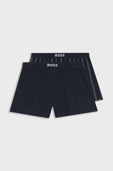 BOSS 2 Pack Woven Boxer Shorts Mens Cotton Poplin Pyjama Shorts