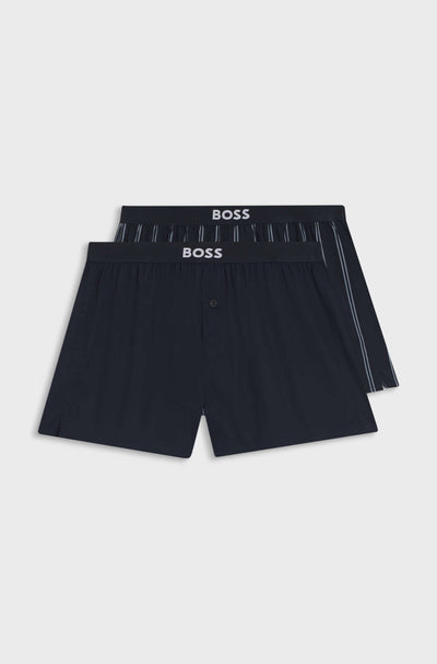 BOSS 2 Pack Woven Boxer Shorts Mens Cotton Poplin Pyjama Shorts