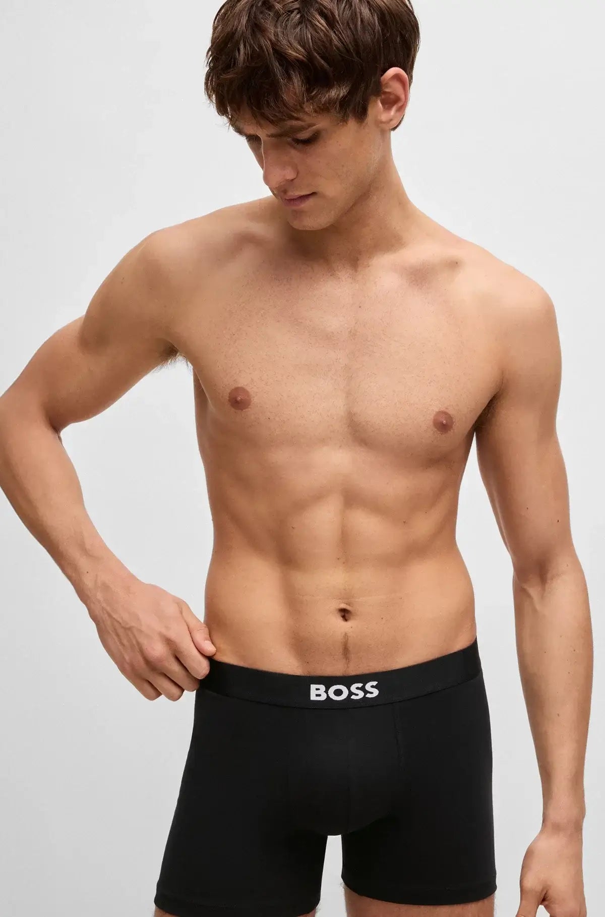 BOSS One 3‑Pack Stretch-Cotton Regular Rise Boxer Briefs , Black