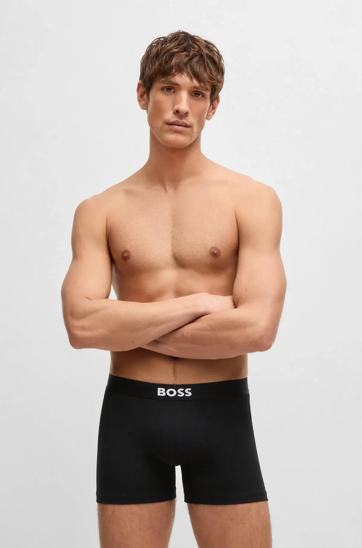 BOSS One 3‑Pack Stretch-Cotton Regular Rise Boxer Briefs , Black