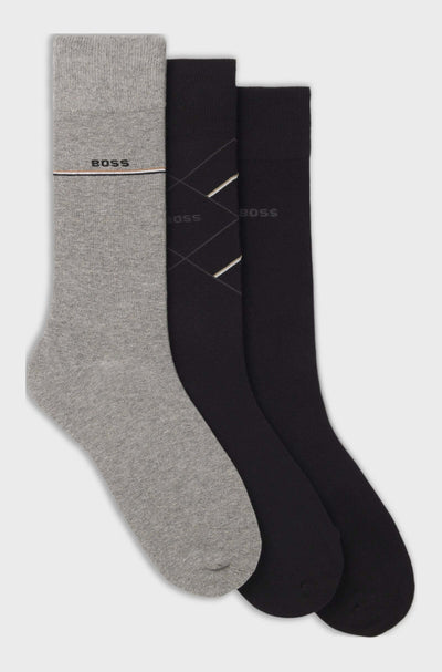 BOSS 3 Pack Cotton Rich Logo Socks – Regular Length Gift Set, Size 6-11