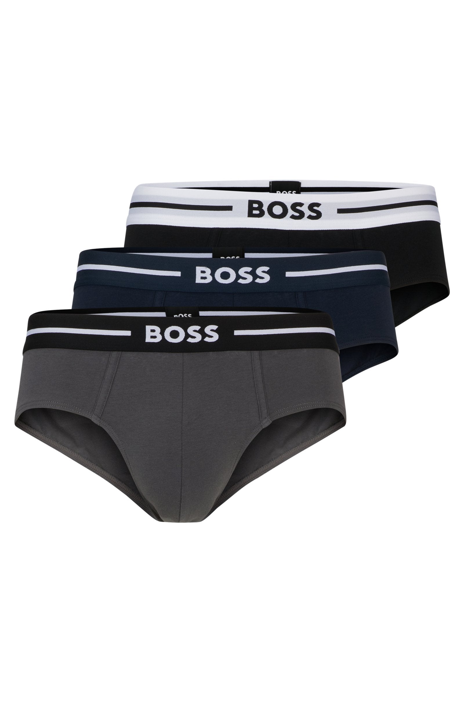 BOSS Men's 3 Pack Stretch Cotton Bold Briefs - Black/Navy/Charcoal ...