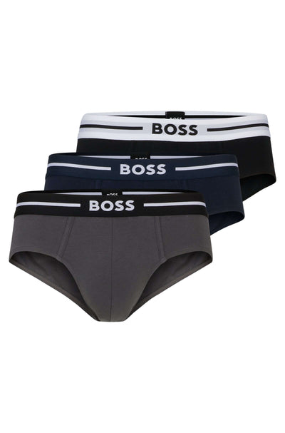 BOSS Men's 3 Pack Stretch Cotton Bold Briefs - Black / Navy / Charcoal