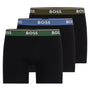 Boss 3 Pack of Stretch Cotton Boxer Briefs - Black with Green/Blue/Olive Waistbands