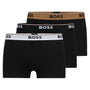 Boss 3 Pack of Stretch-Cotton Trunks - Black with Black/White/Brown Waistbands